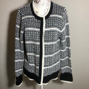 Vintage-Inspired Keren Hart Cardigan – Bold Black & White Texture!